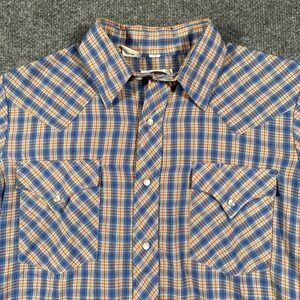 Vintage 70s Miller Western Wear Plaid Pearl Snap Cowboy Shirt Mens Size 15
